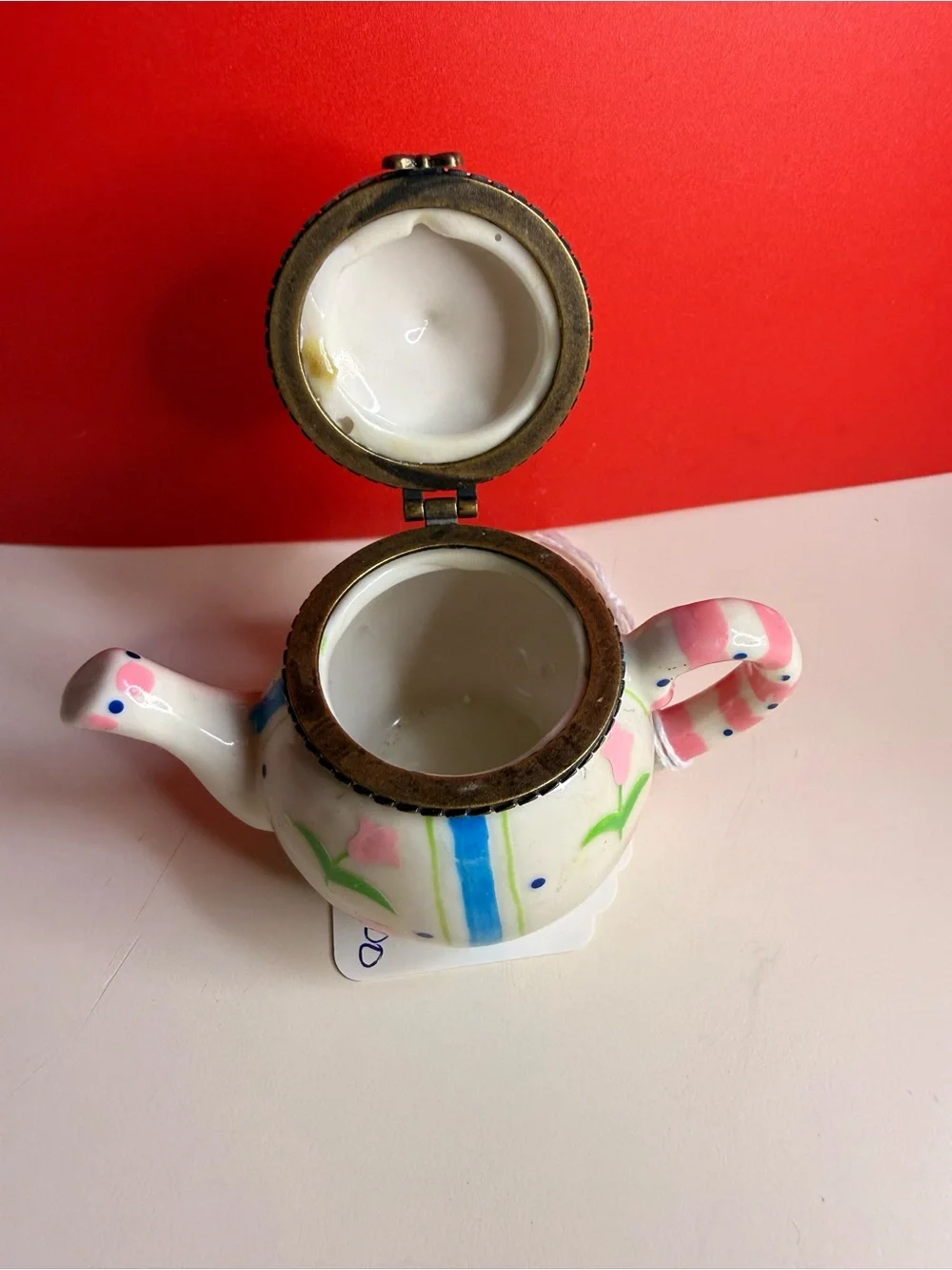 Vintage Style White and Pink Floral Teapot Trinket Box